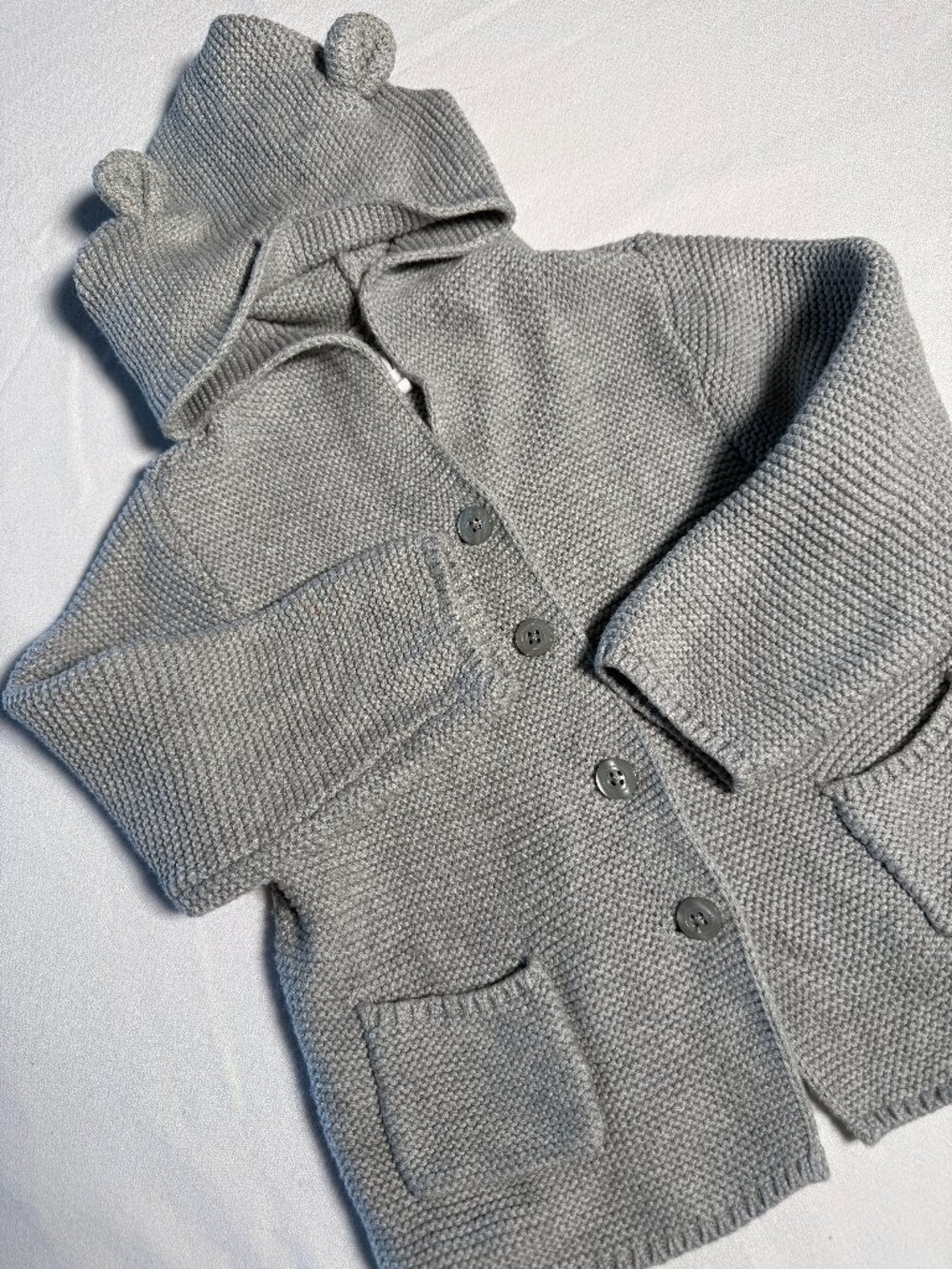 Baby Gap Knitted Cardigan Hooded Bear Ears Sweater 18-24 Months Gray